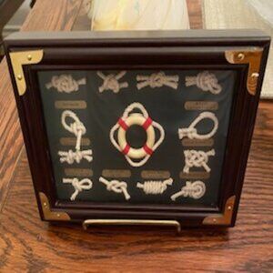 Mini Wood Frame Shadow Box with 12 Nautical Sailor Rope Knots & Life Preserver
